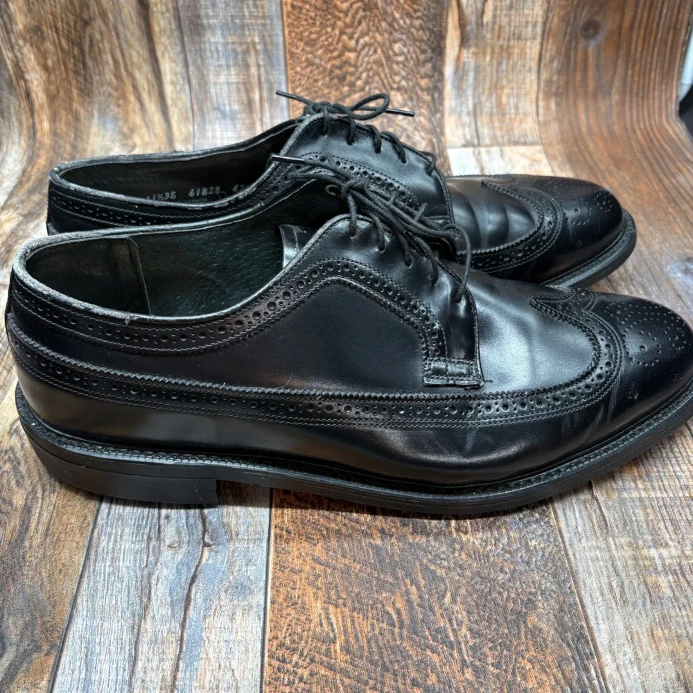 Stuart McGuire Black Leather Wingtip Longwing‎ Blucher Shoes 11.5 EEE USA 61828